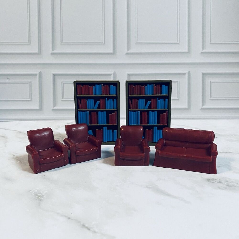 Harry Potter Lot Of 6 Furniture 2 Bookcases 1 Maroon Sofa And 3 Chairs